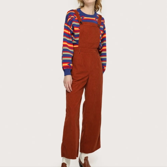 Burnt Orange Corduroy Jumpsuit Overalls Wide Leg XL - Picture 6 of 13